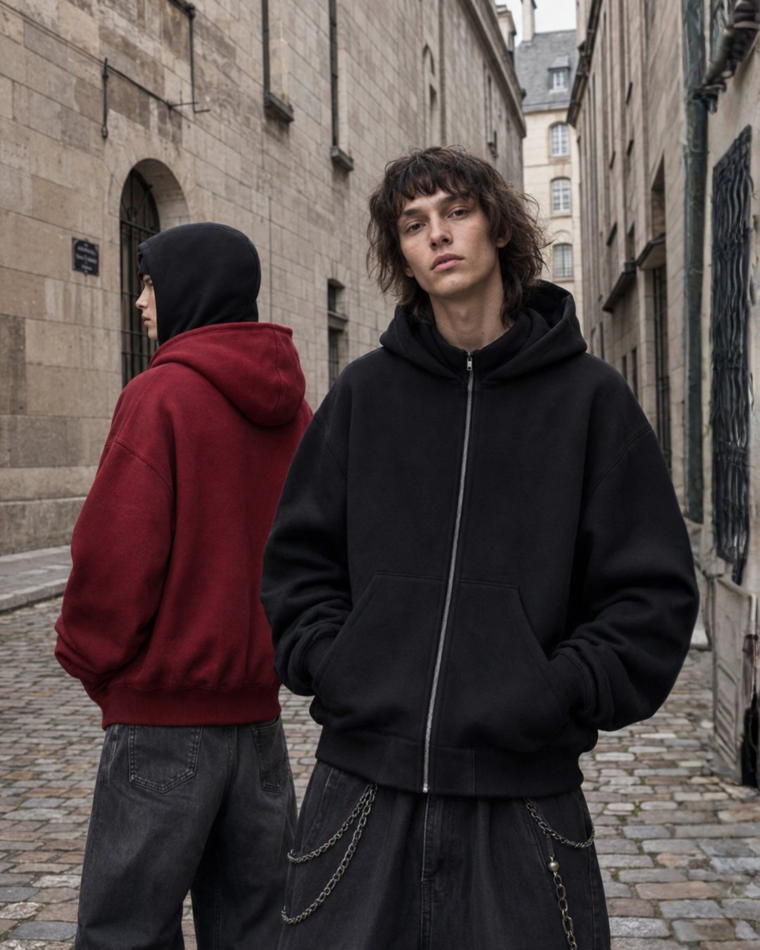 Sweats cagoule Phantom noir de face et rouge de dos SWAVV