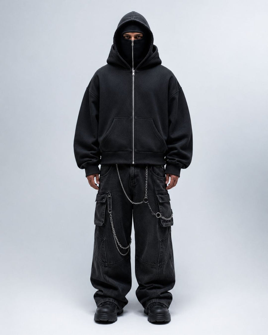 Sweat cagoule Phantom noir SWAVV vue globale de face