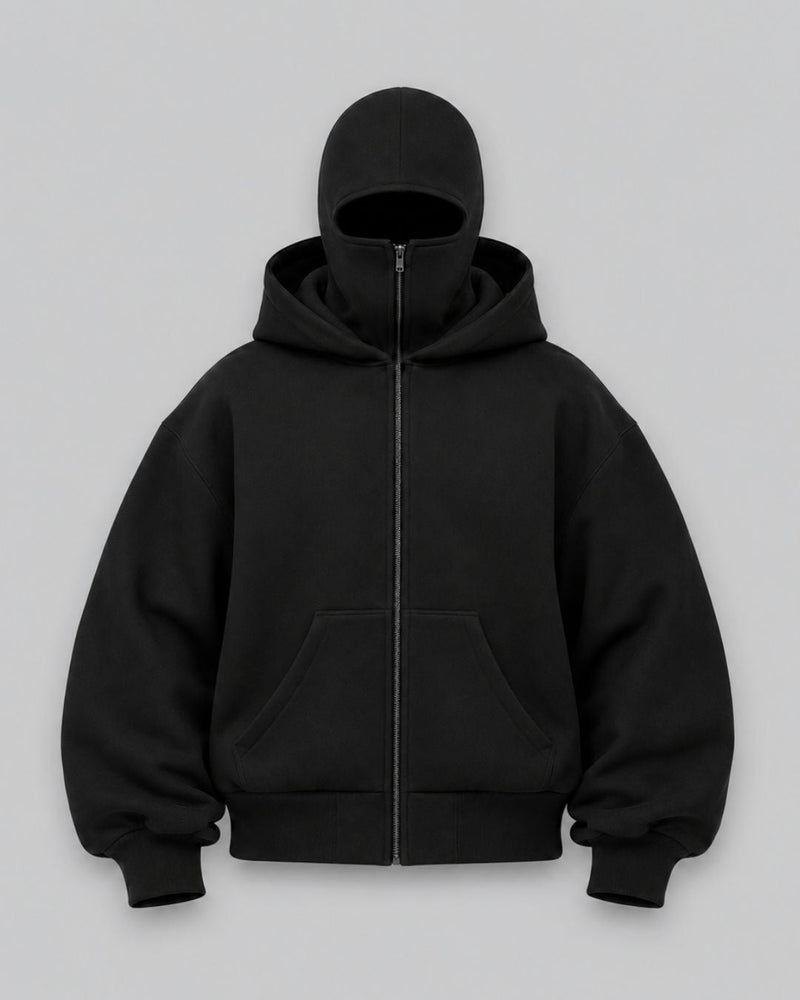 Sweat cagoule Phantom noir SWAVV vue de face sur fond gris